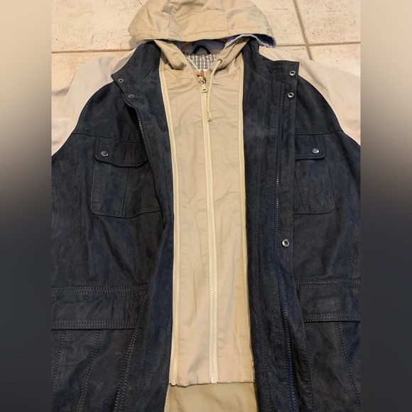 Blink Genuine Leather Colorblock Jacket XL Black Suede & Beige Hooded Parka - Picture 9 of 16